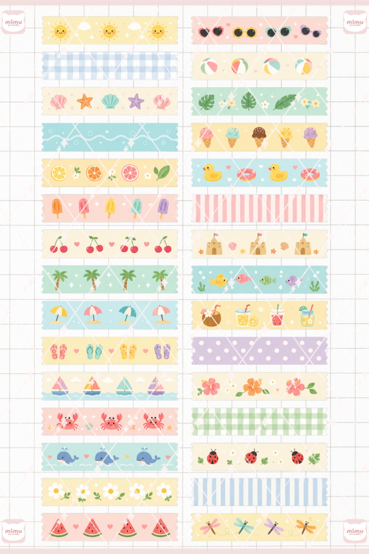 Yaz Mevsimi Temalı Washi Tape Seti Estetik Etiket Defter Günlük Scrapbook Süslemesi