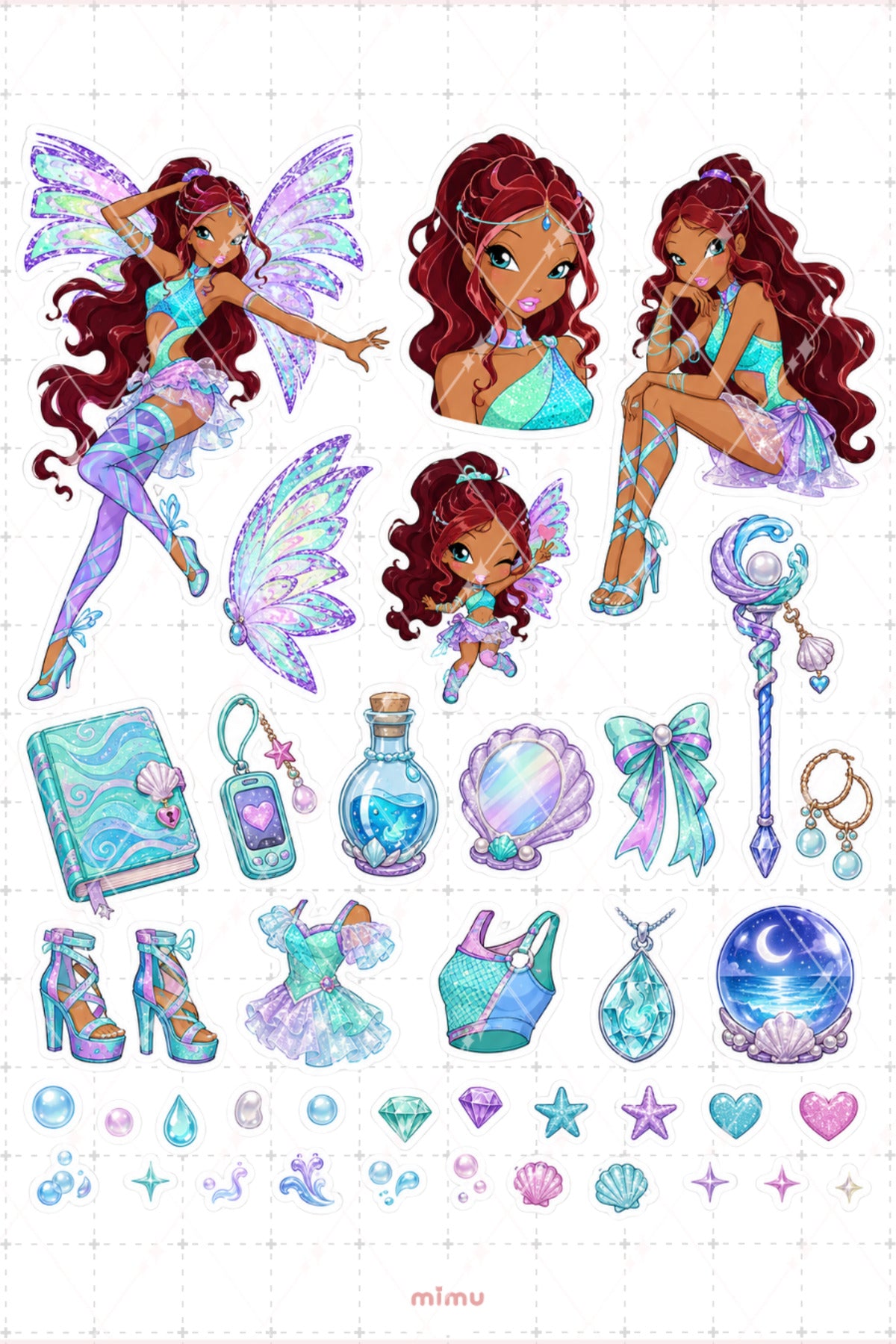 Layla Su Perisi Sticker Seti Winx Club, Etiket Sihirli Kız Temalı 2li Etiket