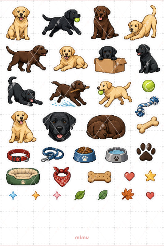 Pixel Art Labrador Retriever Sticker Seti Irk Köpek Temalı Dekoratif 2'li Etiket