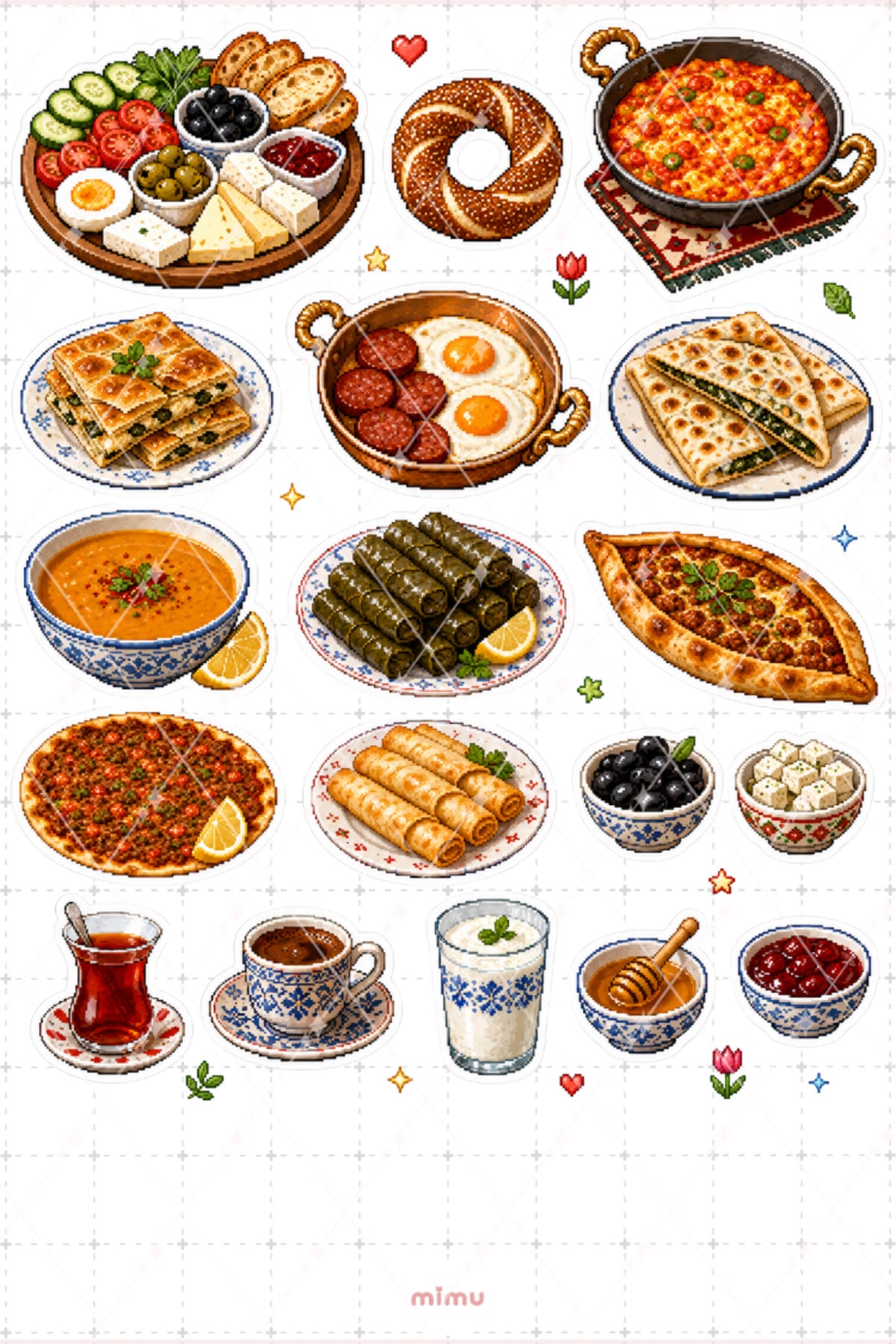 Pixel Art Türk Mutfağı Sticker Seti Geleneksel Yemek Temalı Dekoratif 2'li Etiket