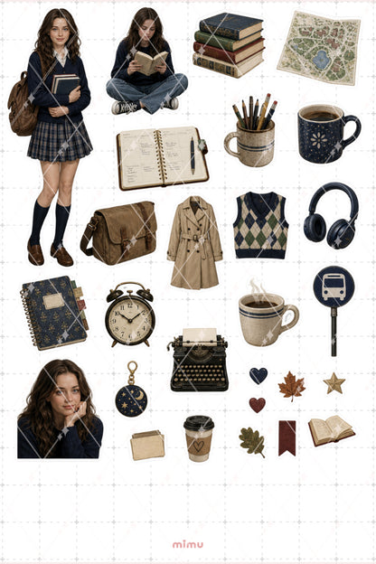 Rory Gilmore Sticker Seti Kitapsever Akademik Kız Temalı Dekoratif 2'li Etiket
