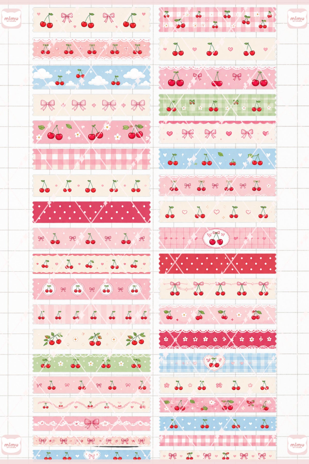 Vişne Temalı Washi Tape Seti Estetik Etiket Defter Günlük Scrapbook Süslemesi