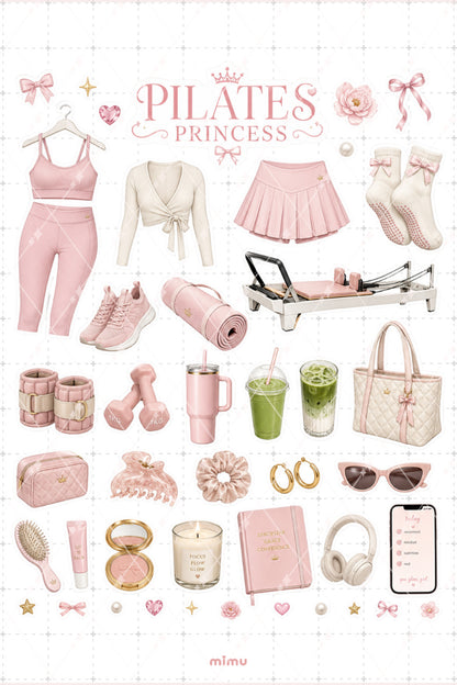 Pilates Princess Sticker Seti Pembe Krem Pilates Estetiği 2li Etiket - 2