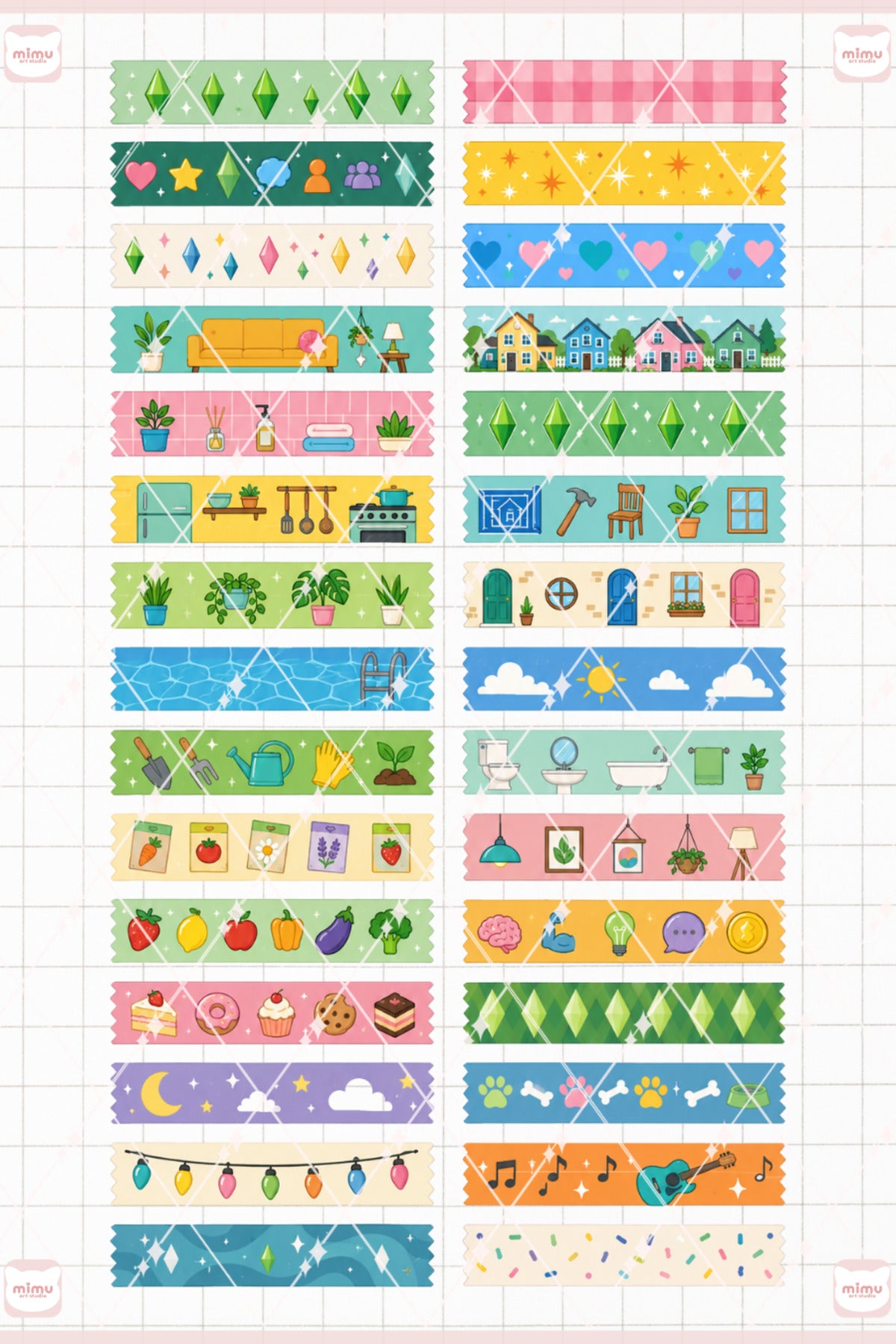 Sims Temalı Washi Tape Seti Estetik Etiket Defter Günlük Scrapbook Süslemesi