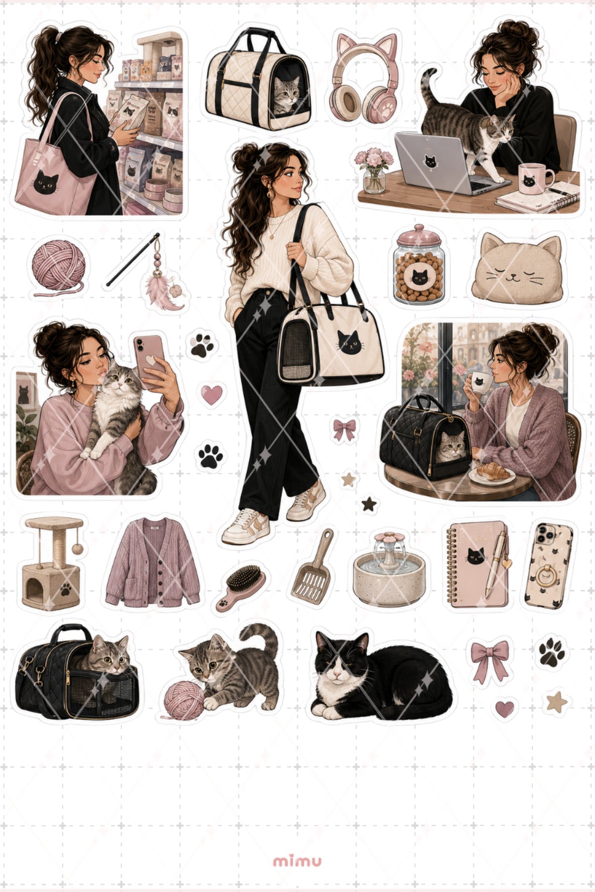 Kedi Annesi Sticker Seti Kedi Ev Cozy Yaşam Temalı Dekoratif 2'li Etiket