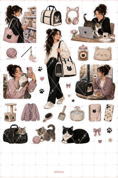 Kedi Annesi Sticker Seti Kedi Ev Cozy Yaşam Temalı Dekoratif 2'li Etiket