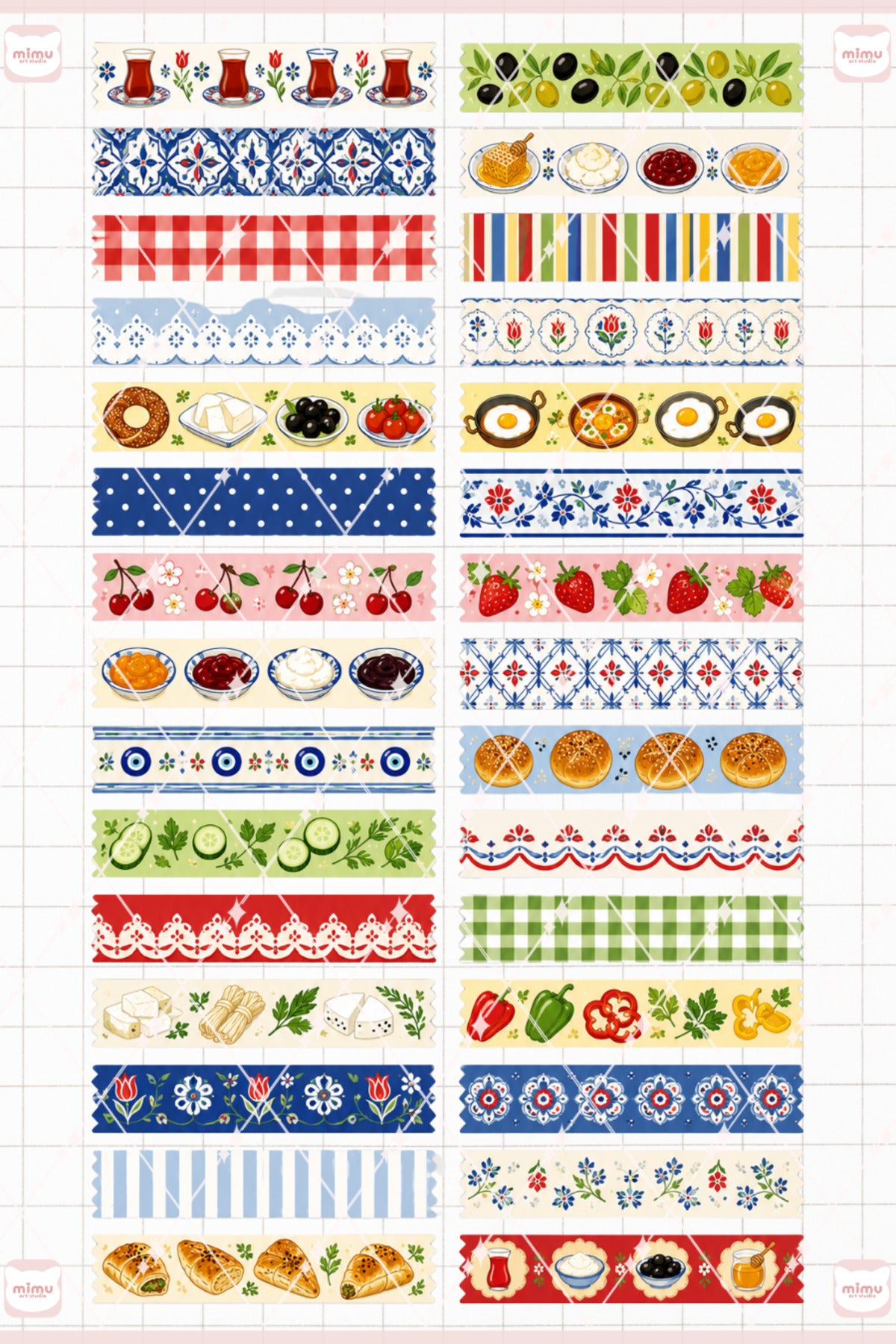 Türk Kahvaltısı Temalı Washi Tape Seti Estetik Etiket Defter Günlük Scrapbook Süslemesi