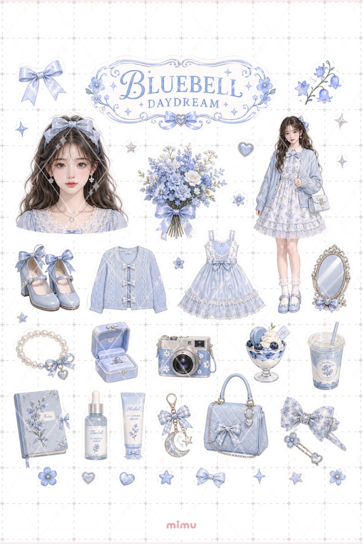 Baby Blue Girl Sticker Seti Mavi Fiyonk Kız Temalı 2li Dekoratif Etiket