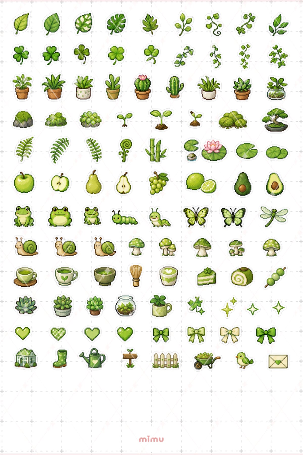 Pixel Art Yeşil Renk Sticker Seti Green Estetik Renk Temalı Dekoratif 2'li Etiket