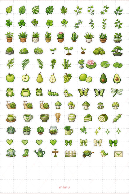 Pixel Art Yeşil Renk Sticker Seti Green Estetik Renk Temalı Dekoratif 2'li Etiket