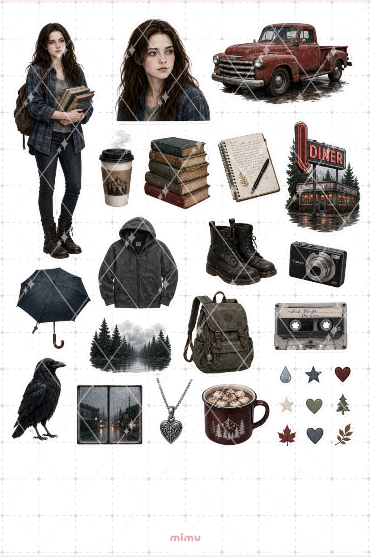 Bella Swan Sticker Seti Yağmurlu Orman Kitap Temalı Dekoratif 2'li Etiket