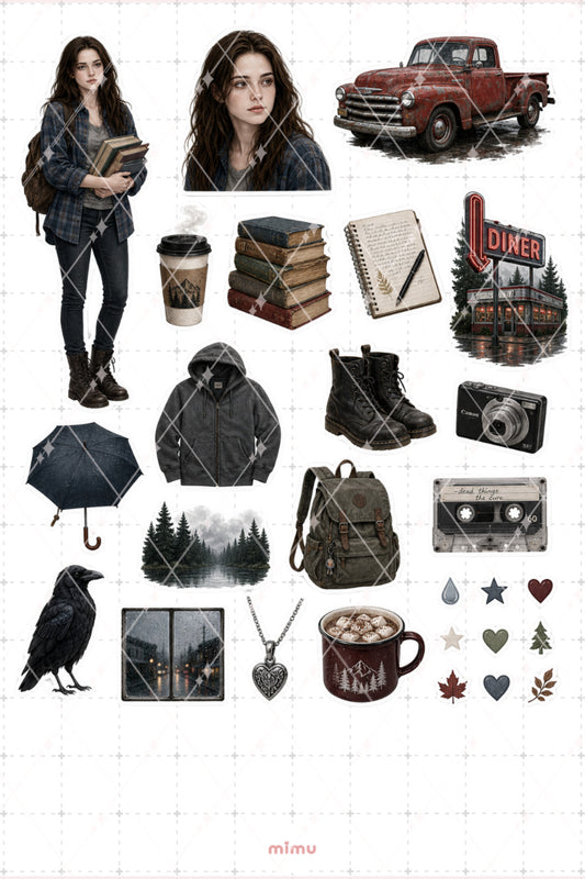 Bella Swan Sticker Seti Yağmurlu Orman Kitap Temalı Dekoratif 2'li Etiket