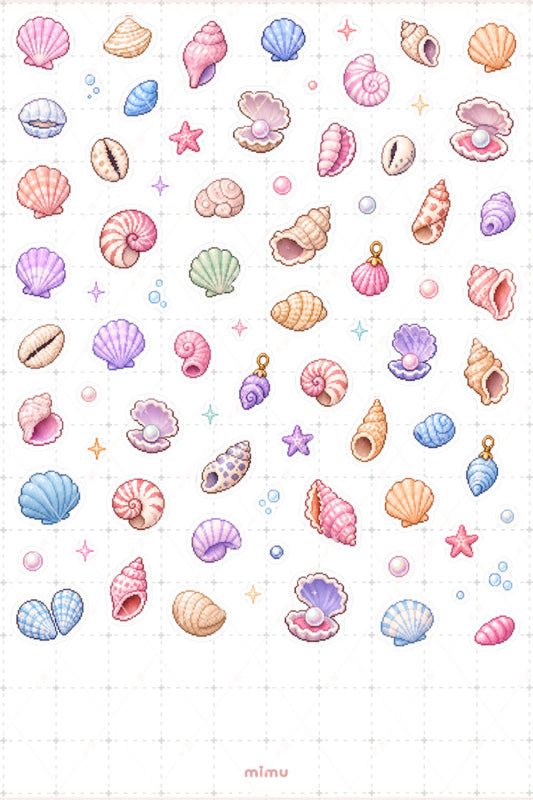 Pixel Art Deniz Kabuğu Sticker Seti Sea Shell Sahil Temalı Dekoratif 2'li Etiket