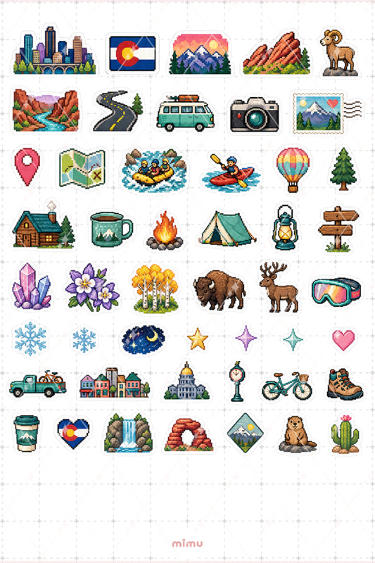 Pixel Art Colorado Sticker Seti Dağ ve Eyalet Temalı Dekoratif 2'li Etiket
