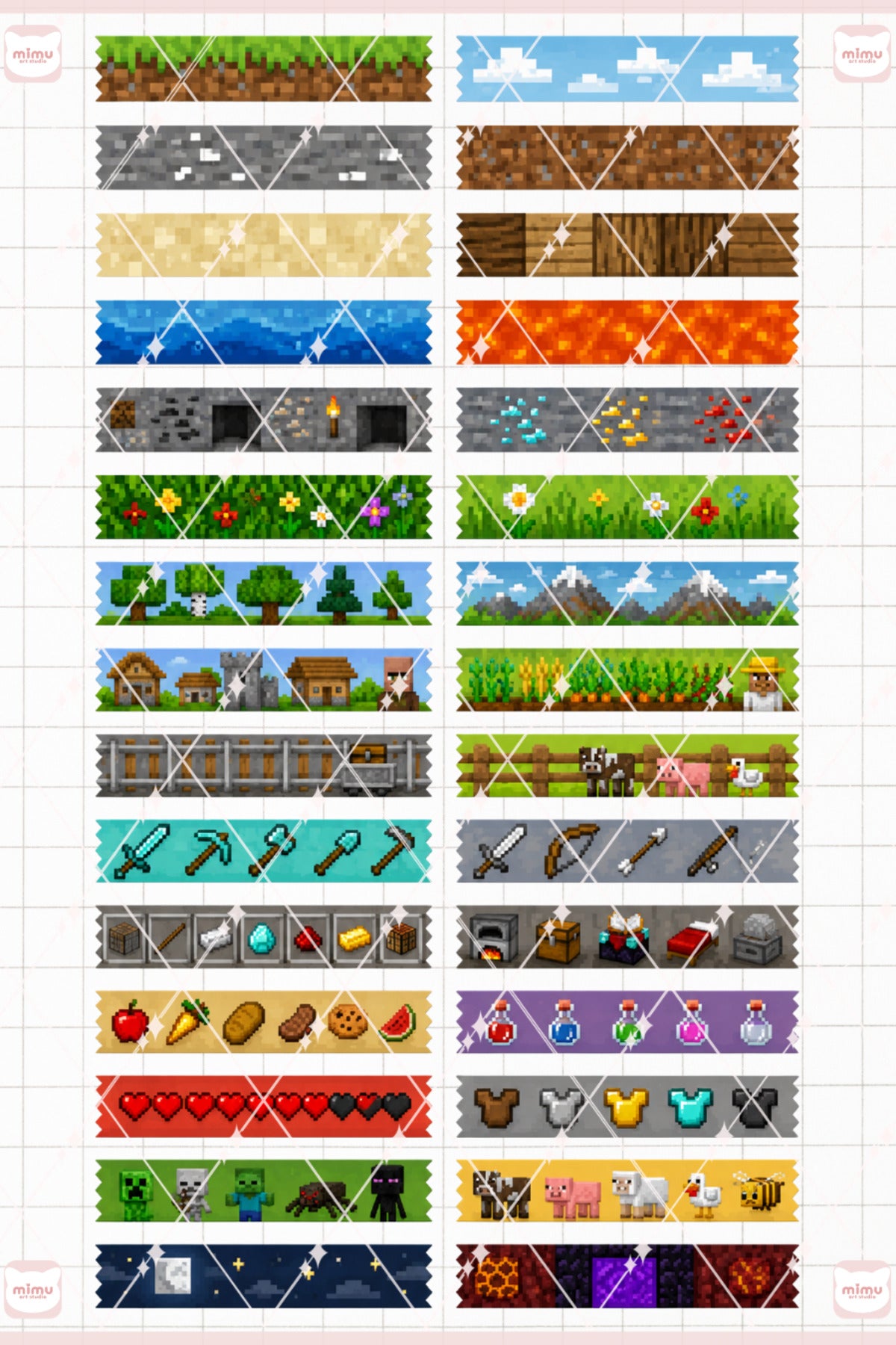 Minecraft Temalı Washi Tape Seti Estetik Etiket Defter Günlük Scrapbook Süslemesi