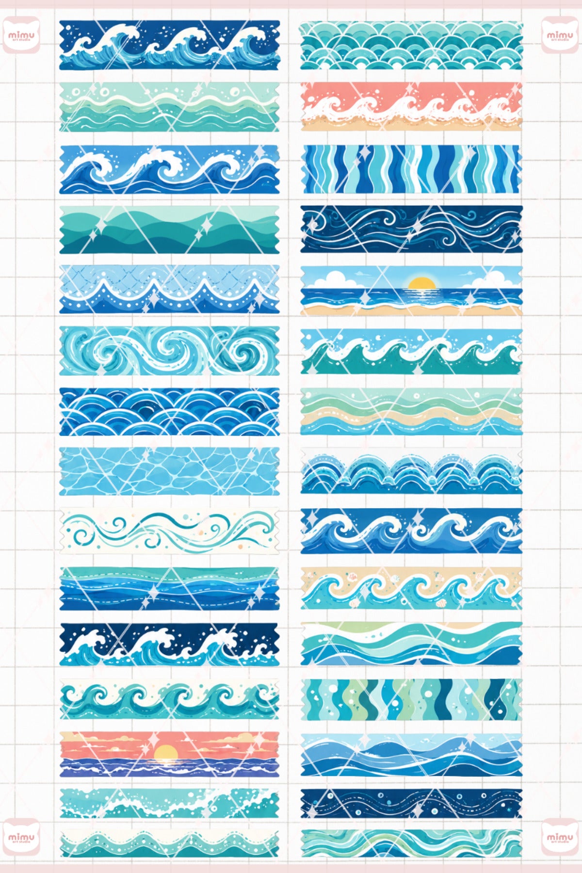 Dalga Temalı Washi Tape Seti Estetik Etiket Defter Günlük Scrapbook Süslemesi