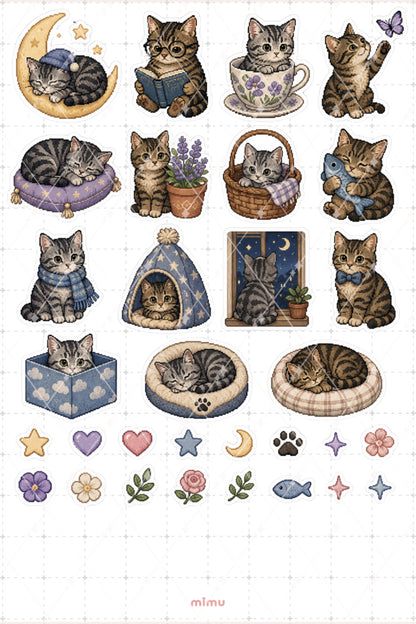 Pixel Art Tekir Kedi Sticker Seti Tabby Cat Patili Dost Temalı Dekoratif 2'li Etiket