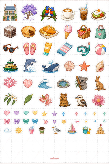 Pixel Art Sydney Sticker Seti Avustralya Şehir Temalı Dekoratif 2'li Etiket