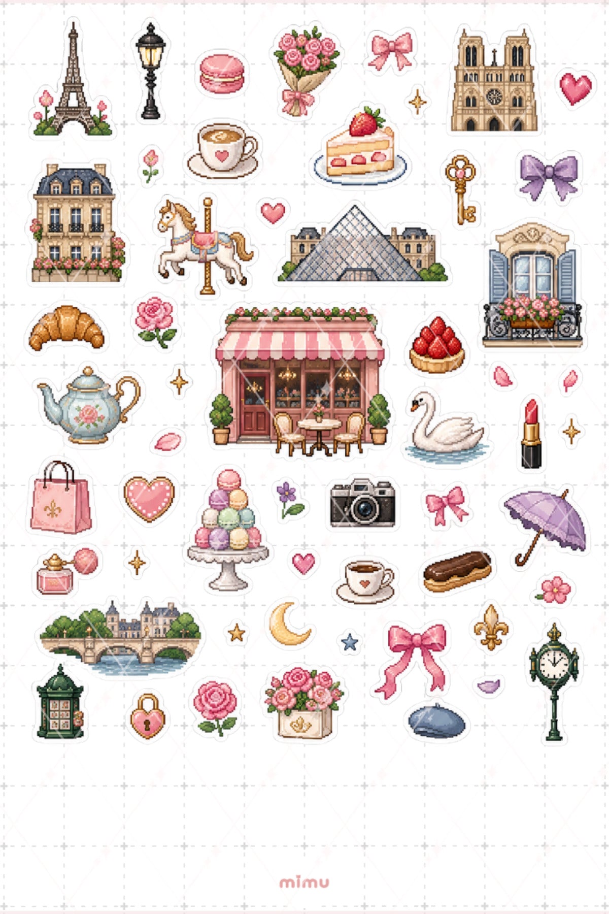 Pixel Art Paris Sticker Seti Fransa Şehir Temalı Dekoratif 2'li Etiket