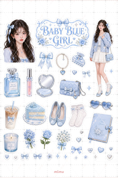 Baby Blue Girl Sticker Seti Mavi Fiyonk Kız Temalı 2li Dekoratif Etiket - 2