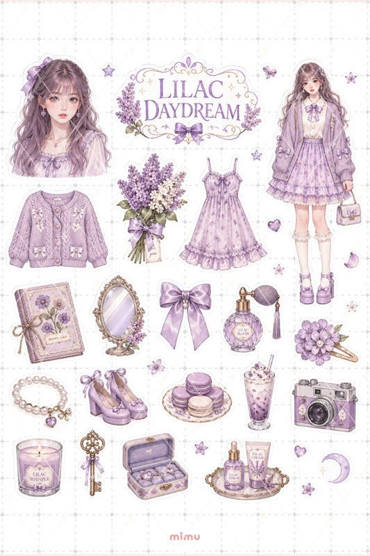 Lavender Girl Sticker Seti Mor Lavanta Kız Temalı 2li Dekoratif Etiket