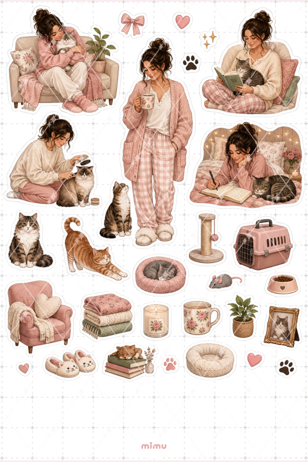 Kedi Annesi Sticker Seti Kedi Ev Cozy Yaşam Temalı Dekoratif 2'li Etiket