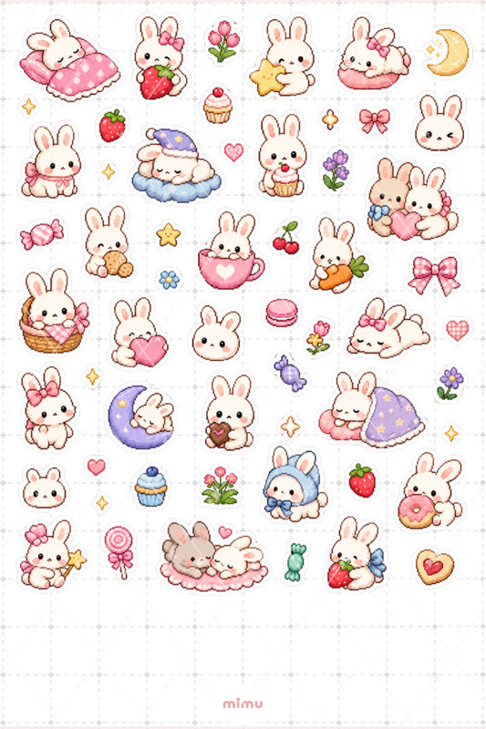 Pixel Art Tavşan Sticker Seti Bunny Sevimli Hayvan Temalı Dekoratif 2'li Etiket