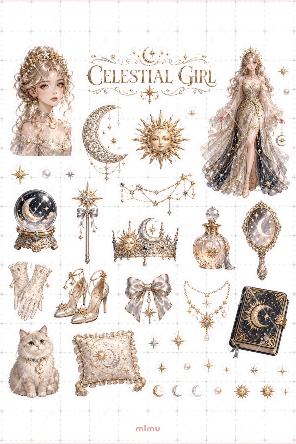Celestial Girl Sticker Seti Ay Güneş Yıldız Temalı 2li Dekoratif Etiket