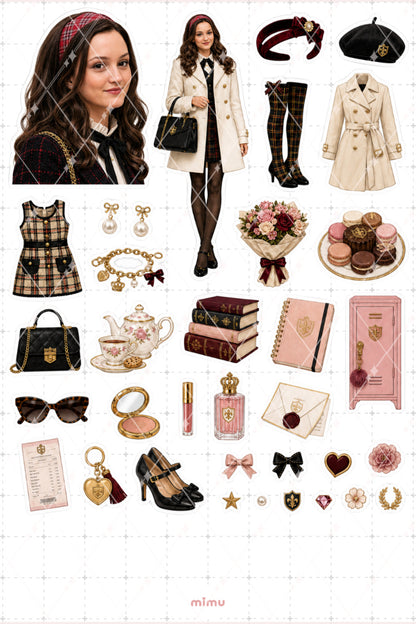 Blair Waldorf Sticker Seti Preppy Okul Moda Temalı Dekoratif 2'li Etiket