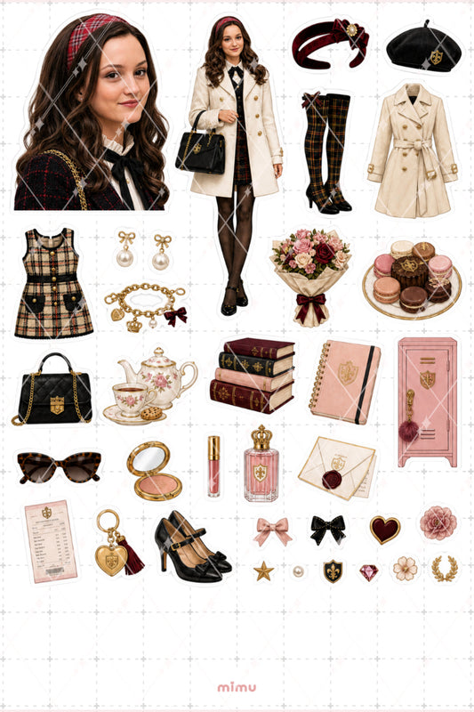Blair Waldorf Sticker Seti Preppy Okul Moda Temalı Dekoratif 2'li Etiket