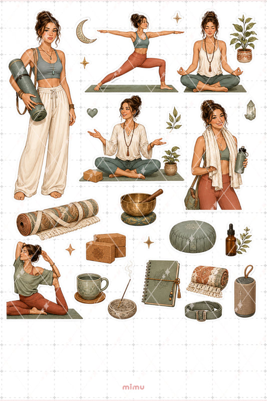 Yoga Eğitmeni Kız Sticker Seti Wellness Pilates Meditasyon Temalı Dekoratif 2'li Etiket