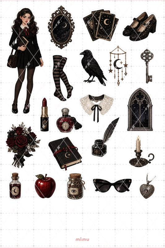 Sabrina Sticker Seti Gotik Karanlık Akademi Temalı Dekoratif 2'li Etiket