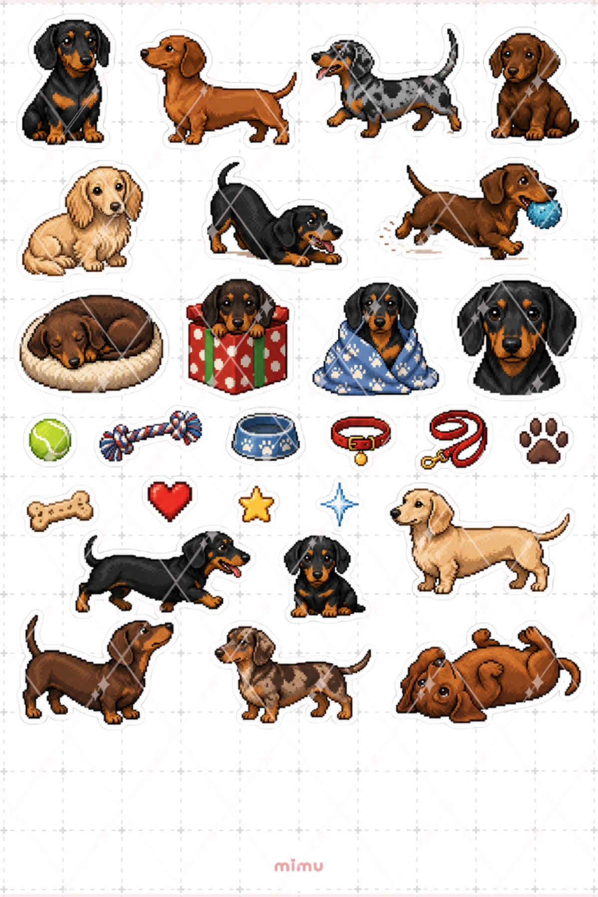 Pixel Art Dachshund Köpek Sticker Seti Sosis Köpek Temalı Dekoratif 2'li Etiket