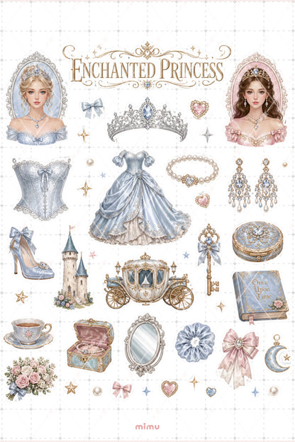 Enchanted Princess Sticker Seti Mavi Pembe Prenses Kolaj Masal Temalı 2li Etiket - 2