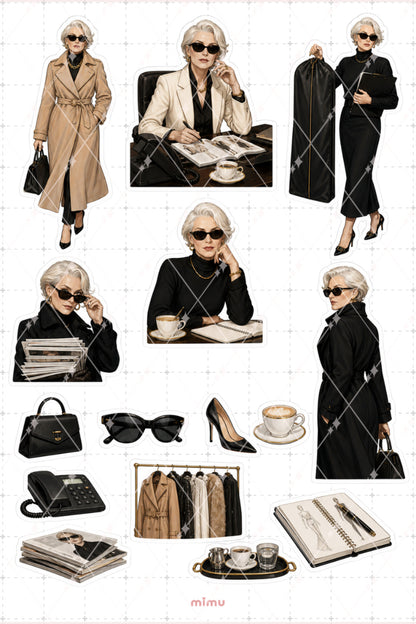 Miranda Priestly Moda Editörü Kadın Sticker Seti The Devil Wears Prada Temalı İkili Dekoratif Etiket