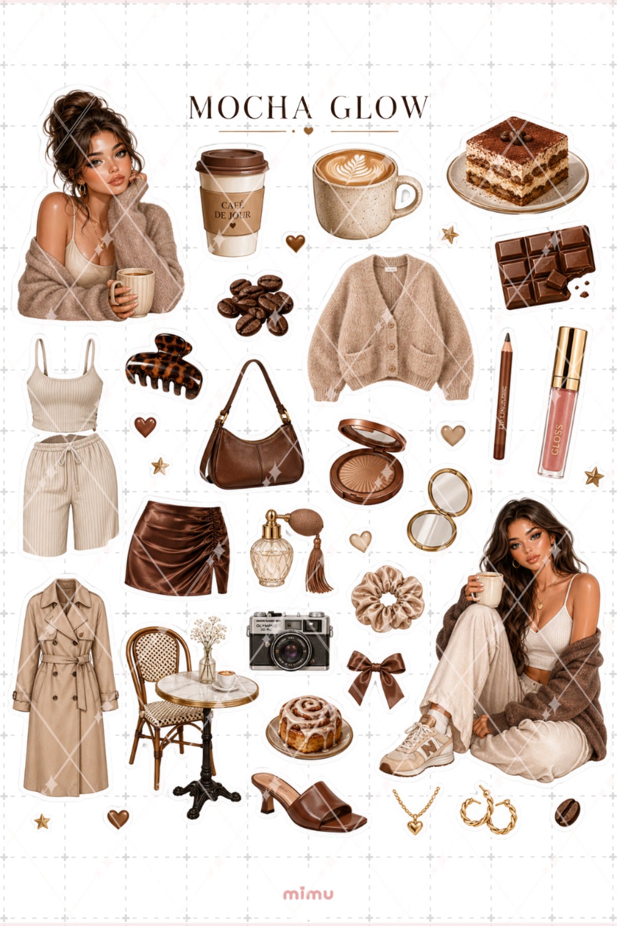 Latte Girl Essentials Sticker Seti Kahve Bej Cozy Estetik 2li Etiket