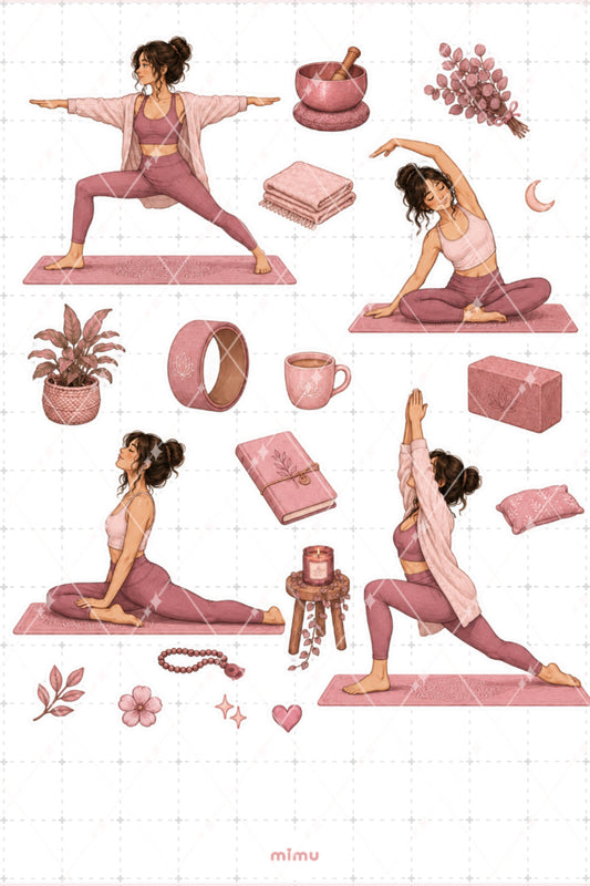 Pembe Yoga Sticker Seti Yoga ve Rahatlama Temalı Dekoratif 2'li Etiket