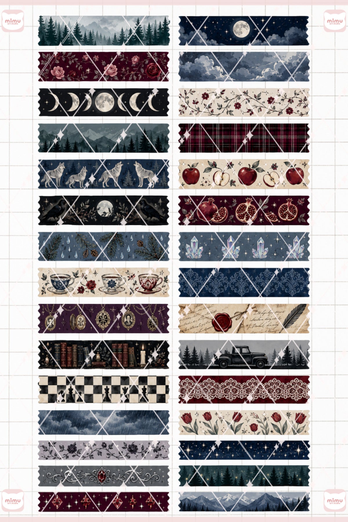 Twilight Temalı Washi Tape Seti Estetik Etiket Defter Günlük Scrapbook Süslemesi