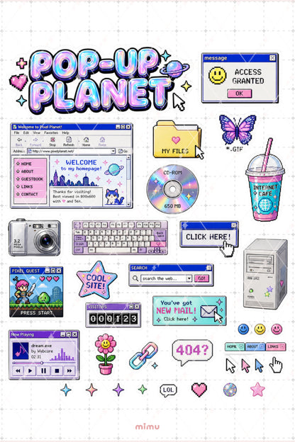 Webcore Sticker Seti Retro İnternet Bilgisayar Pixel Estetiği 2li Etiket