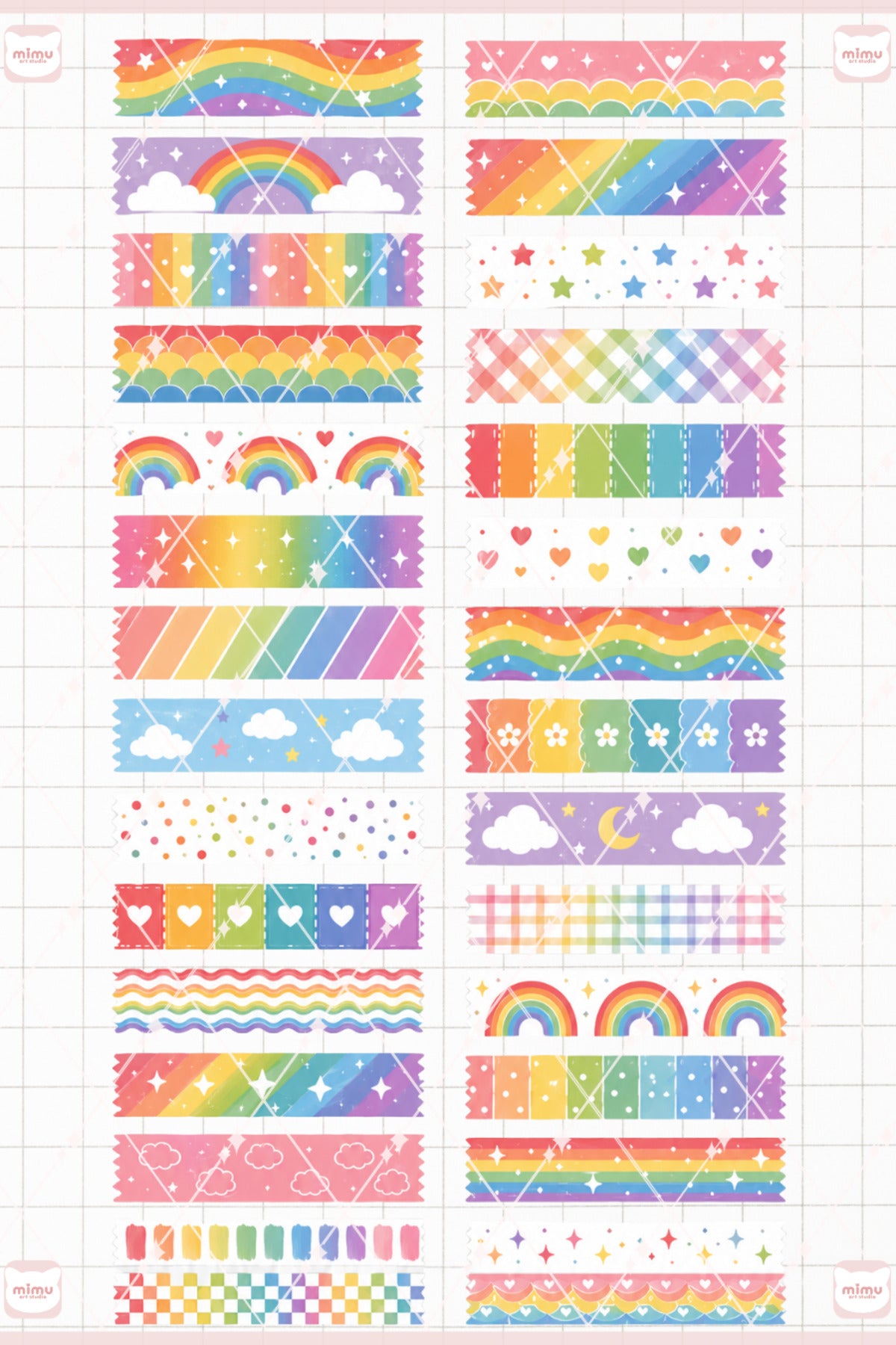 Gökkuşağı Temalı Washi Tape Seti Estetik Etiket Defter Günlük Scrapbook Süslemesi
