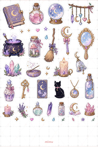 Pixel Art Cadılık Sticker Seti Witchcraft Büyü ve Mistik Temalı Dekoratif 2'li Etiket
