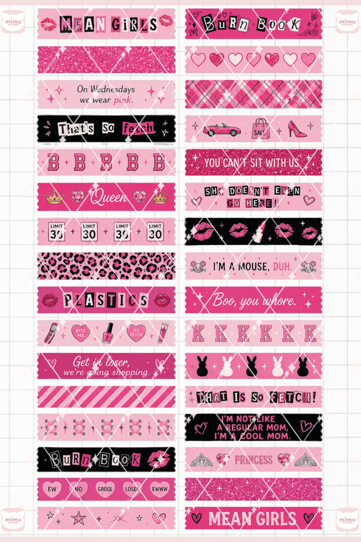 Mean Girls Temalı Washi Tape Seti Estetik Etiket Defter Günlük Scrapbook Süslemesi