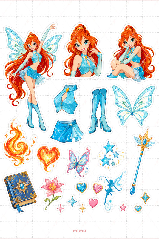 Bloom Ateş Perisi Sticker Seti Winx Club, Etiket Sihirli Kız Temalı 2li Etiket