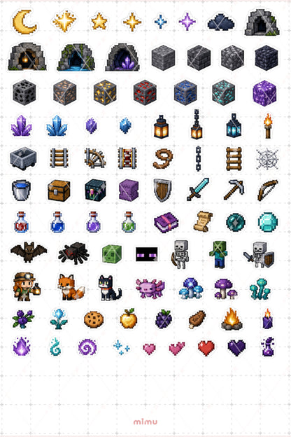 Pixel Art Minecraft Sticker Seti Blok Oyun Temalı Dekoratif 2'li Etiket