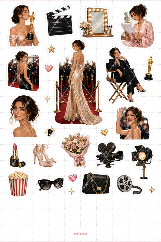 Aktris Kız Sinema ve Kırmızı Halı Temalı Dekoratif 2'li Etiket