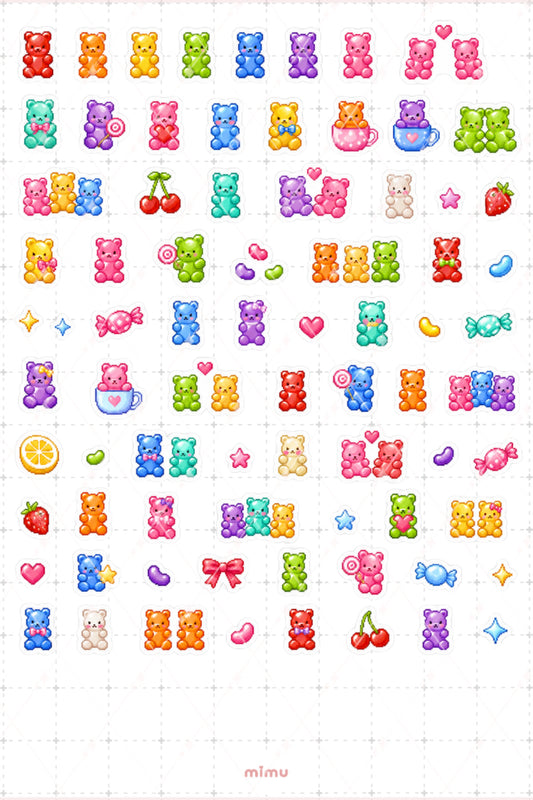 Pixel Art Jelibon Ayıcık Sticker Seti Gummy Bear Şeker Temalı Dekoratif 2'li Etiket