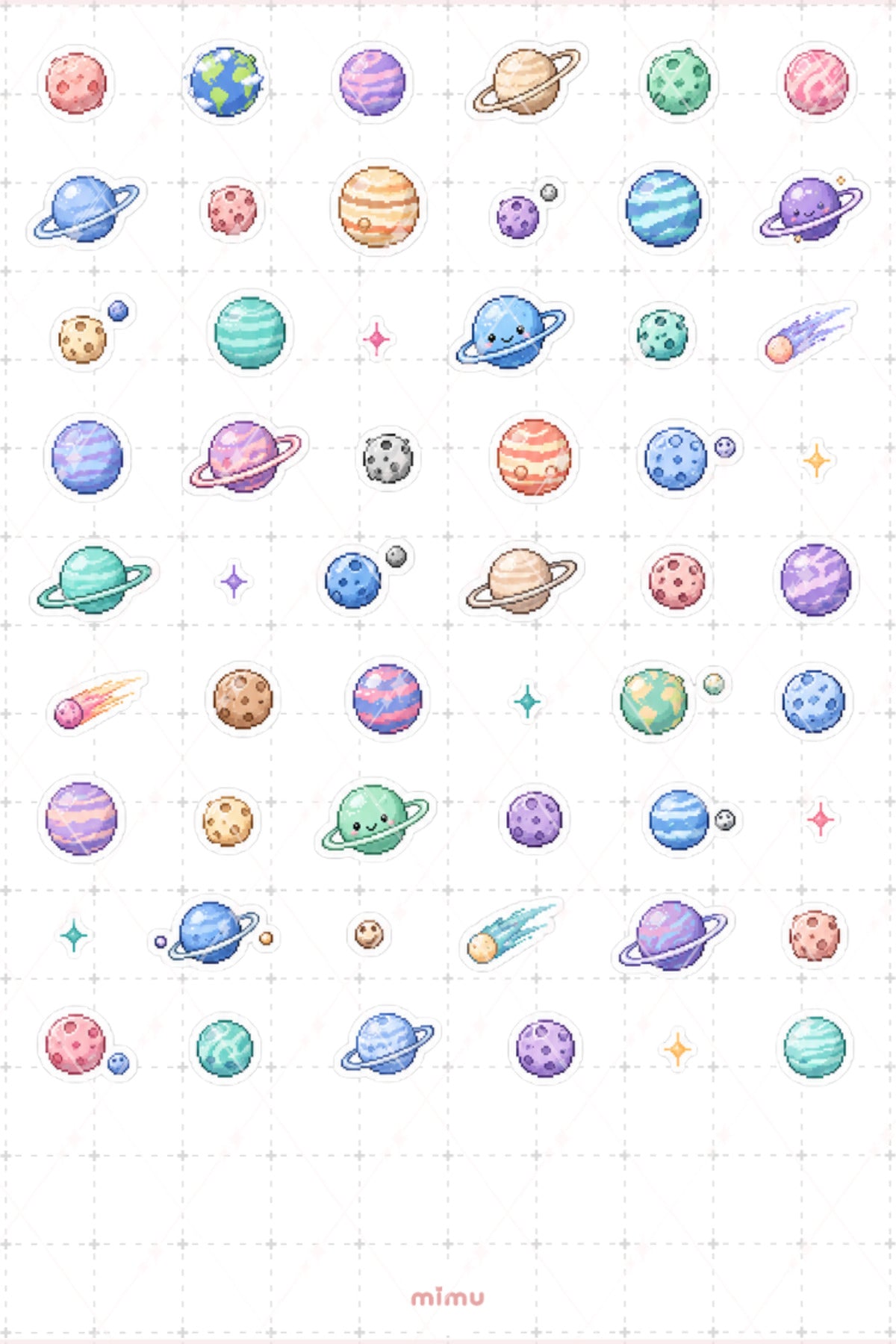 Pixel Art Gezegen Sticker Seti Planets Uzay Temalı Dekoratif 2'li Etiket