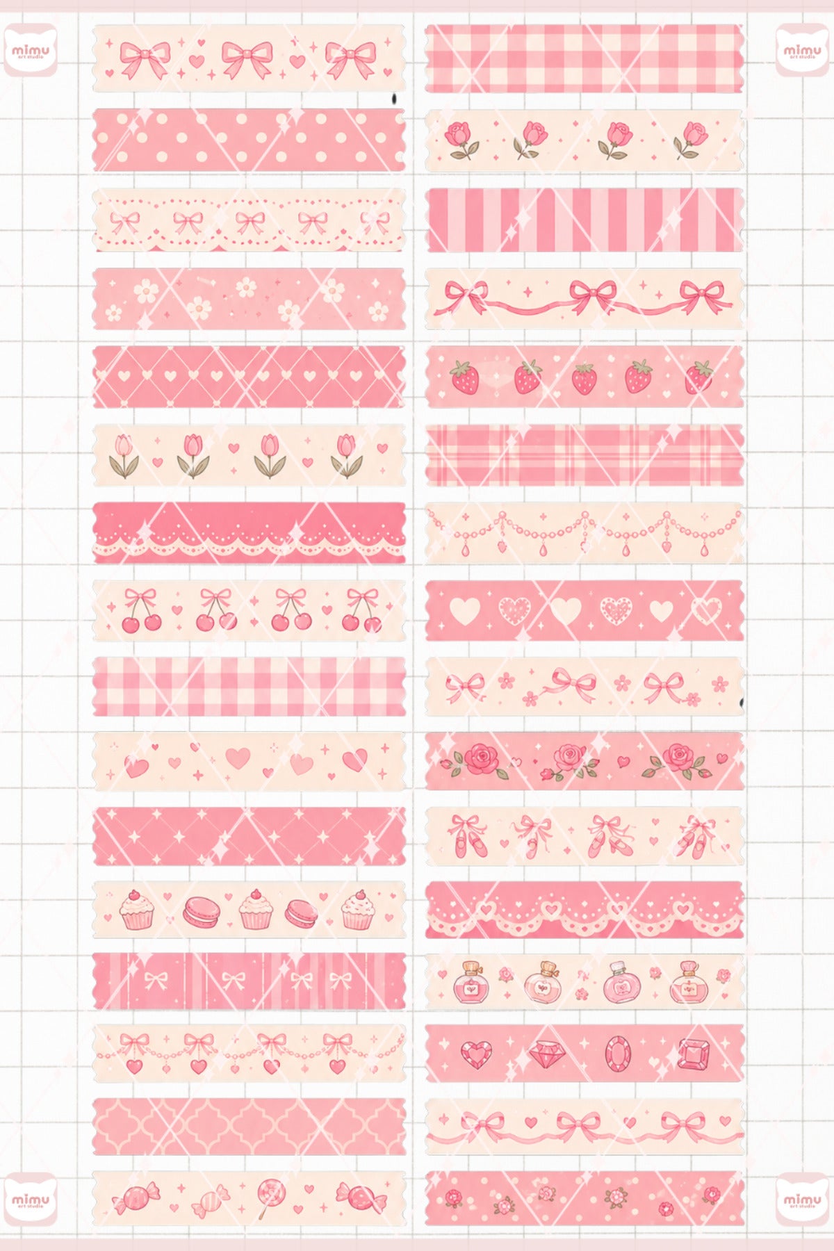 Pembe Temalı Washi Tape Seti Estetik Etiket Defter Günlük Scrapbook Süslemesi