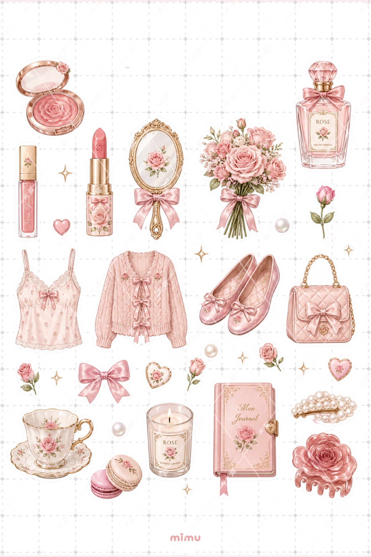 Rose Girl Sticker Seti Rose Pembe Romantik Vintage Estetik 2li Etiket - 2