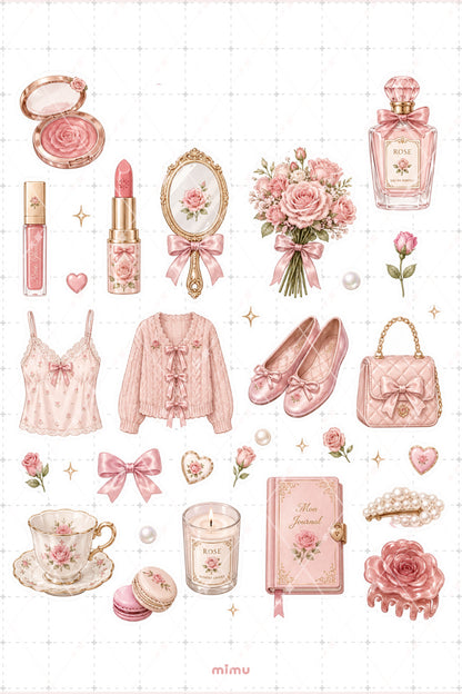Rose Girl Sticker Seti Rose Pembe Romantik Vintage Estetik 2li Etiket - 2